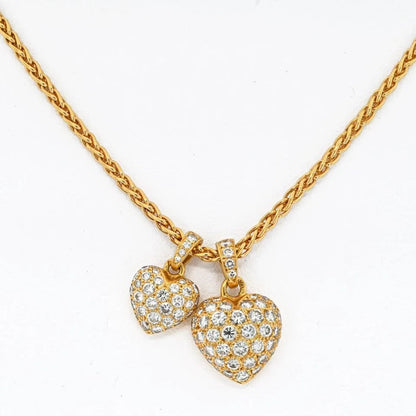 Carthttier 18K Yellow Gold Two Diamond Heart Charms On A Chain Necklace
