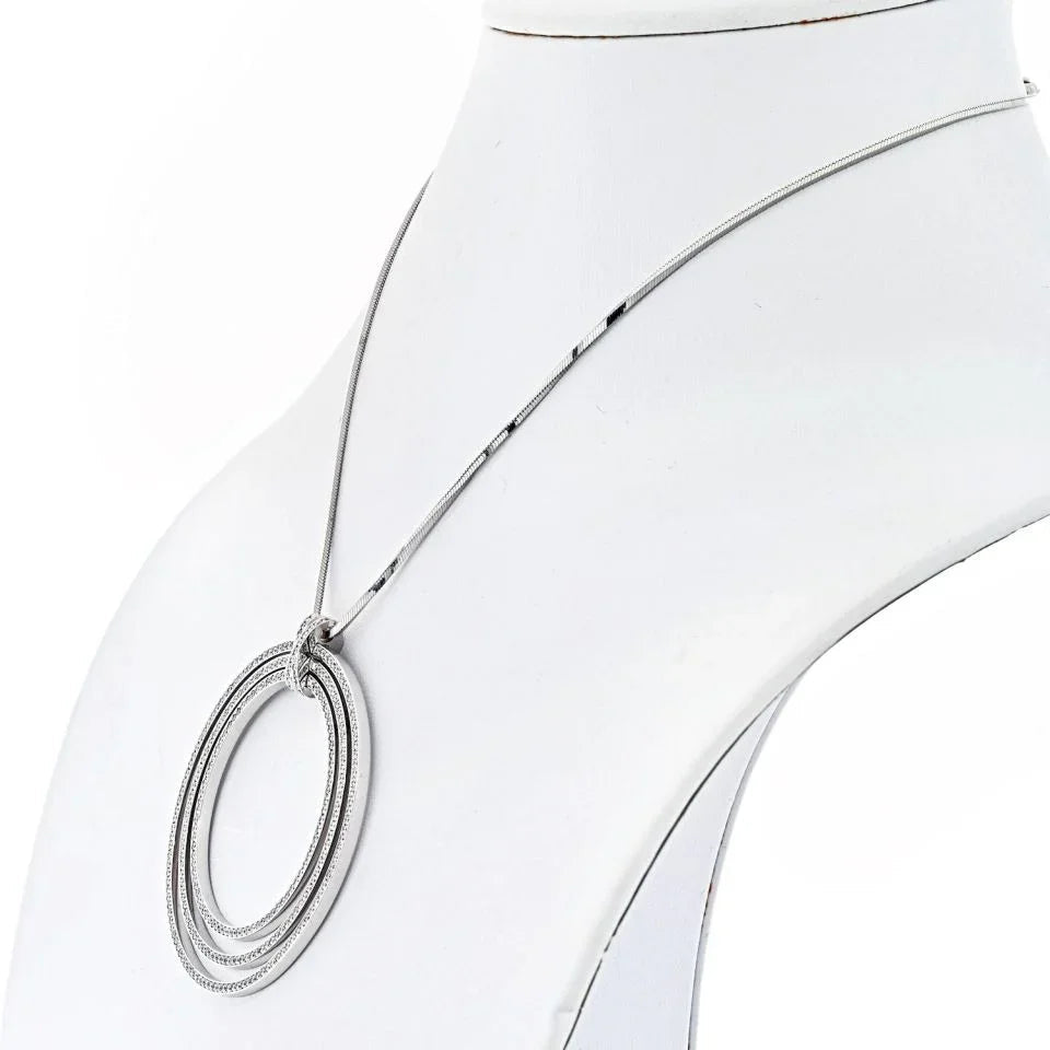 Carthttier 18K White Gold Three Tiered Ring Pave Set Pendant Necklace