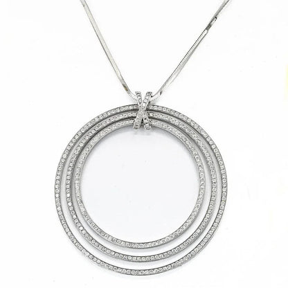Carthttier 18K White Gold Three Tiered Ring Pave Set Pendant Necklace