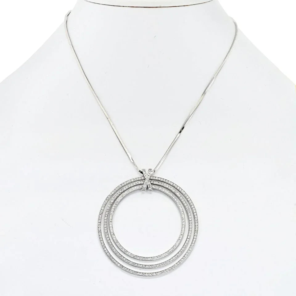 Carthttier 18K White Gold Three Tiered Ring Pave Set Pendant Necklace