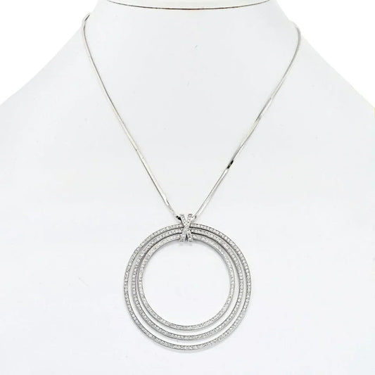 Carthttier 18K White Gold Three Tiered Ring Pave Set Pendant Necklace