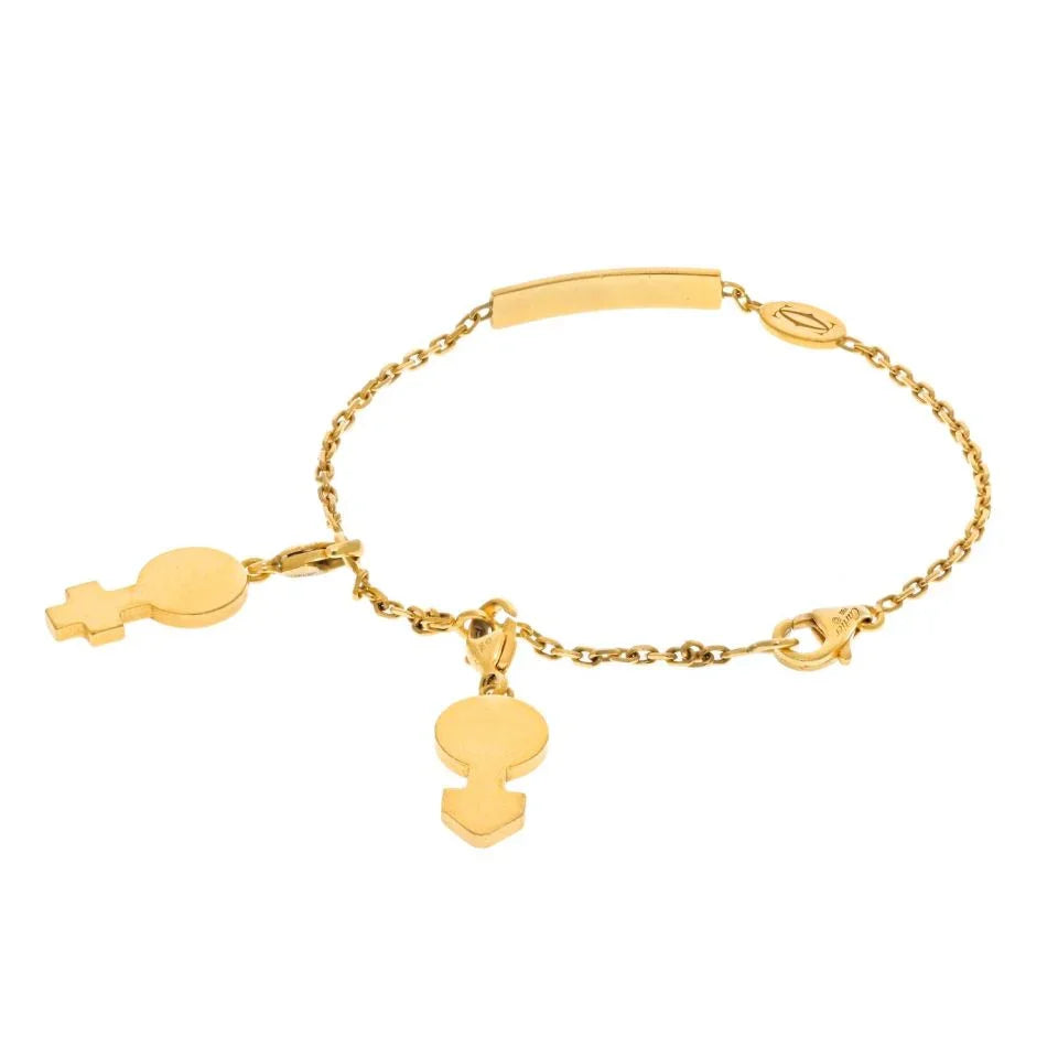 Carthttier 18K Yellow Gold ID Plate His And Hers Charms Chain Bracelet
