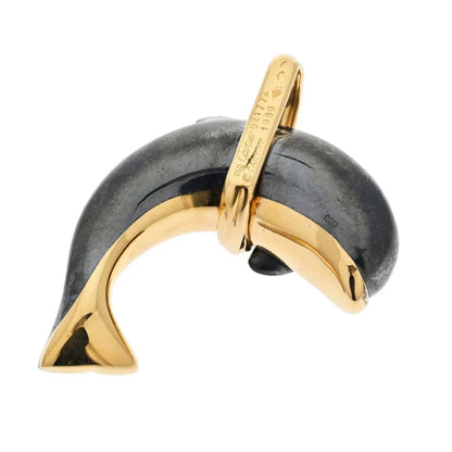 Carthttier 18K Yellow Gold Hematite Dolphine Pendant