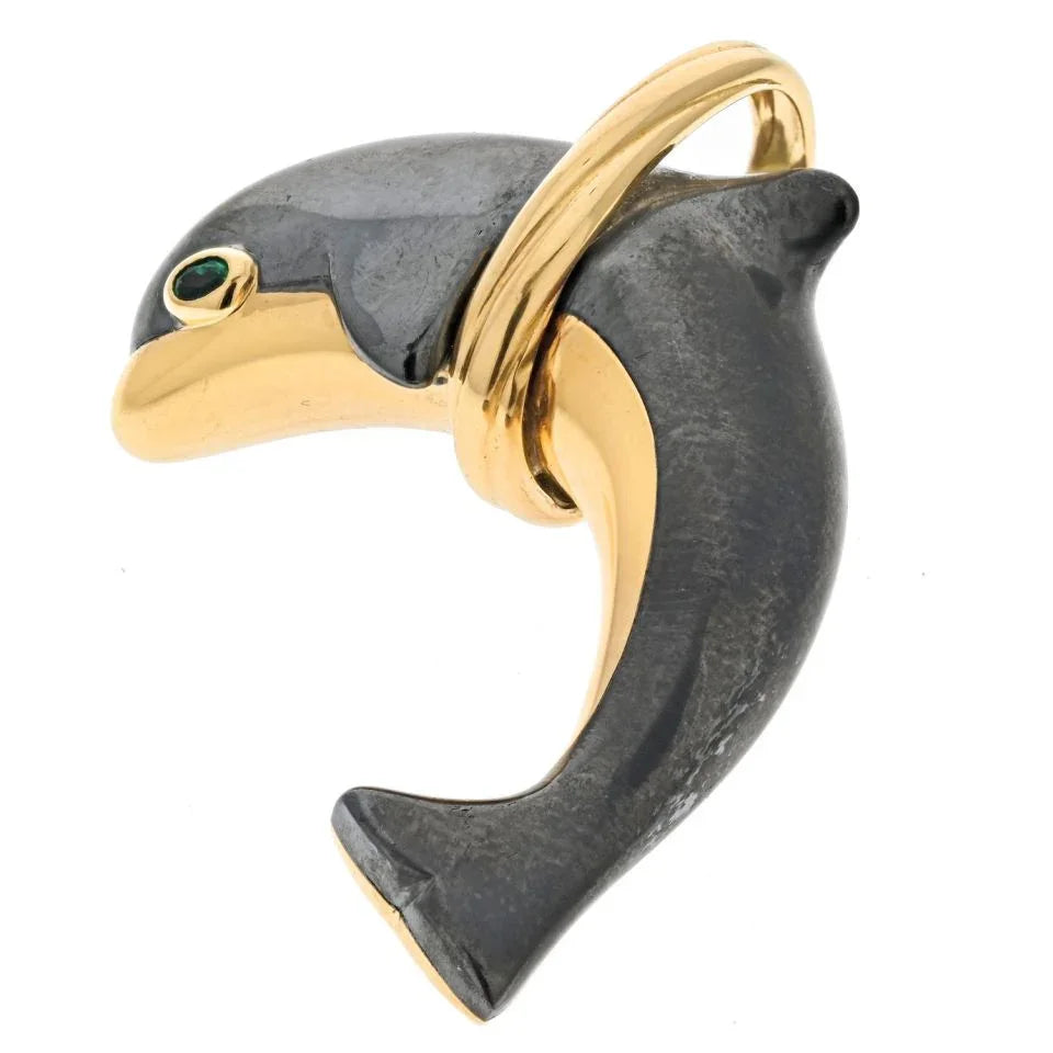 Carthttier 18K Yellow Gold Hematite Dolphine Pendant