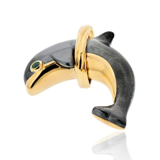 Carthttier 18K Yellow Gold Hematite Dolphine Pendant