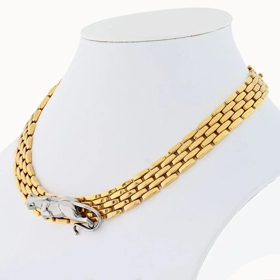 Carthttier 18K Yellow Gold Maillon Hematite Panthere Necklace