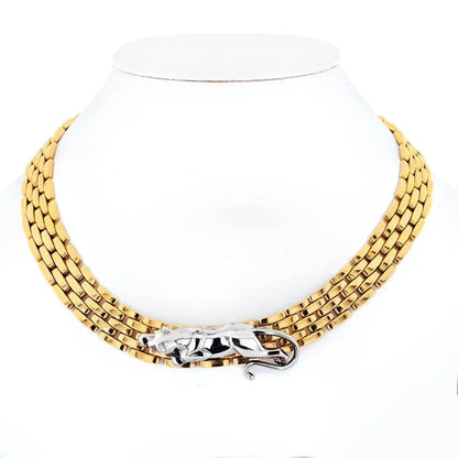 Carthttier 18K Yellow Gold Maillon Hematite Panthere Necklace
