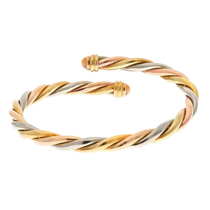 Carthttier 18K Yellow Gold Tri-Color Twist Bangle With Coral Tips Bracelet