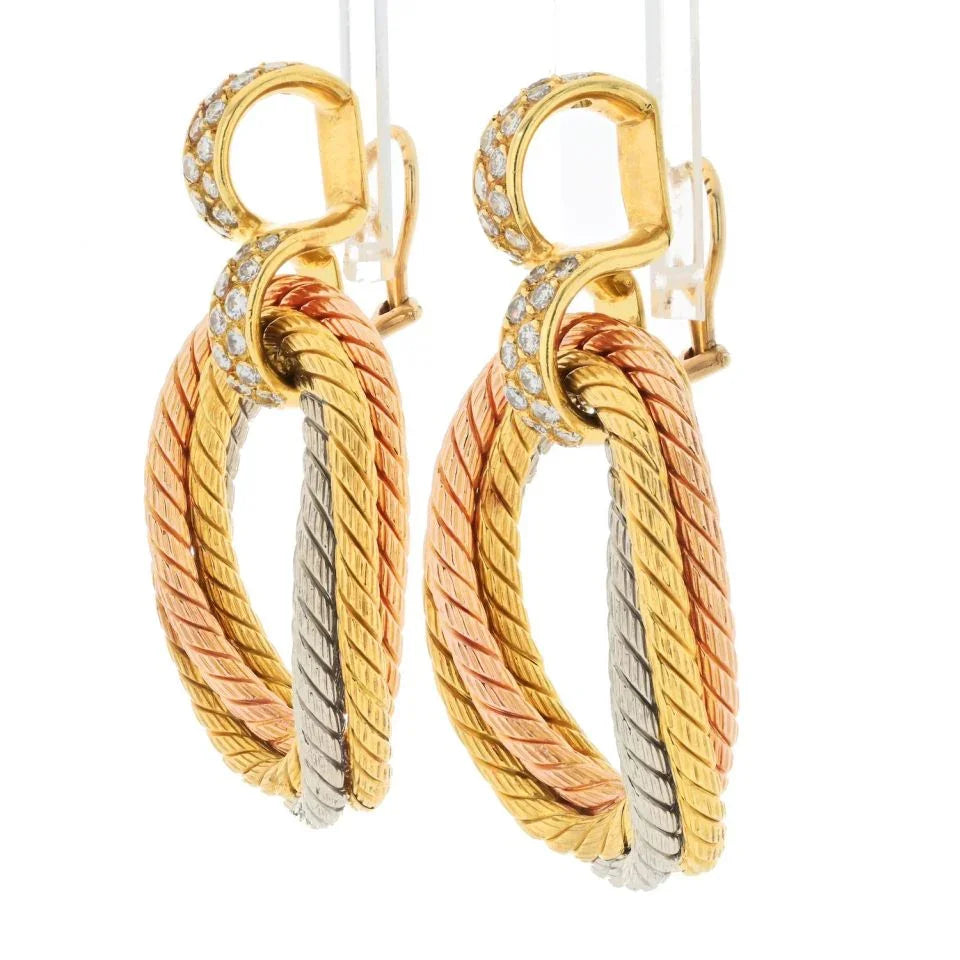 Carthttier 18K Tri Color Veronique Carthttier Tricolor Twisted Rope Doorknocker Earrings