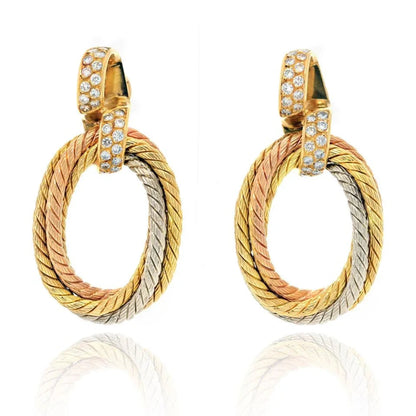 Carthttier 18K Tri Color Veronique Carthttier Tricolor Twisted Rope Doorknocker Earrings
