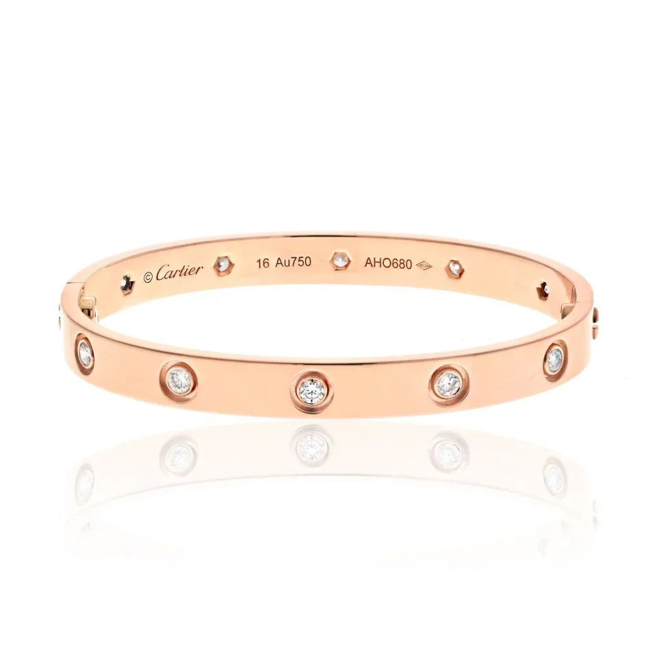 Carthttier 18K Rose Gold Love Bracelet 10 Diamonds Bracelet