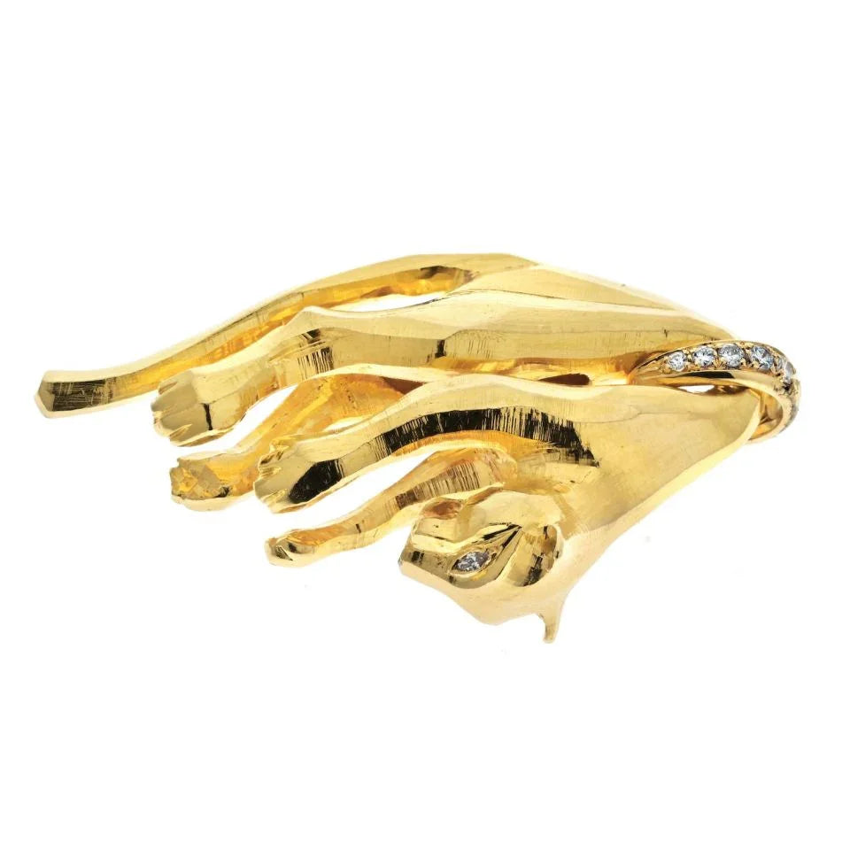 Carthttier 18K Yellow Gold Hanging Panthere Diamond Eyes Pendant