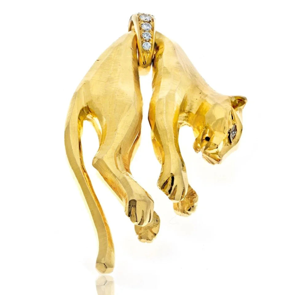 Carthttier 18K Yellow Gold Hanging Panthere Diamond Eyes Pendant
