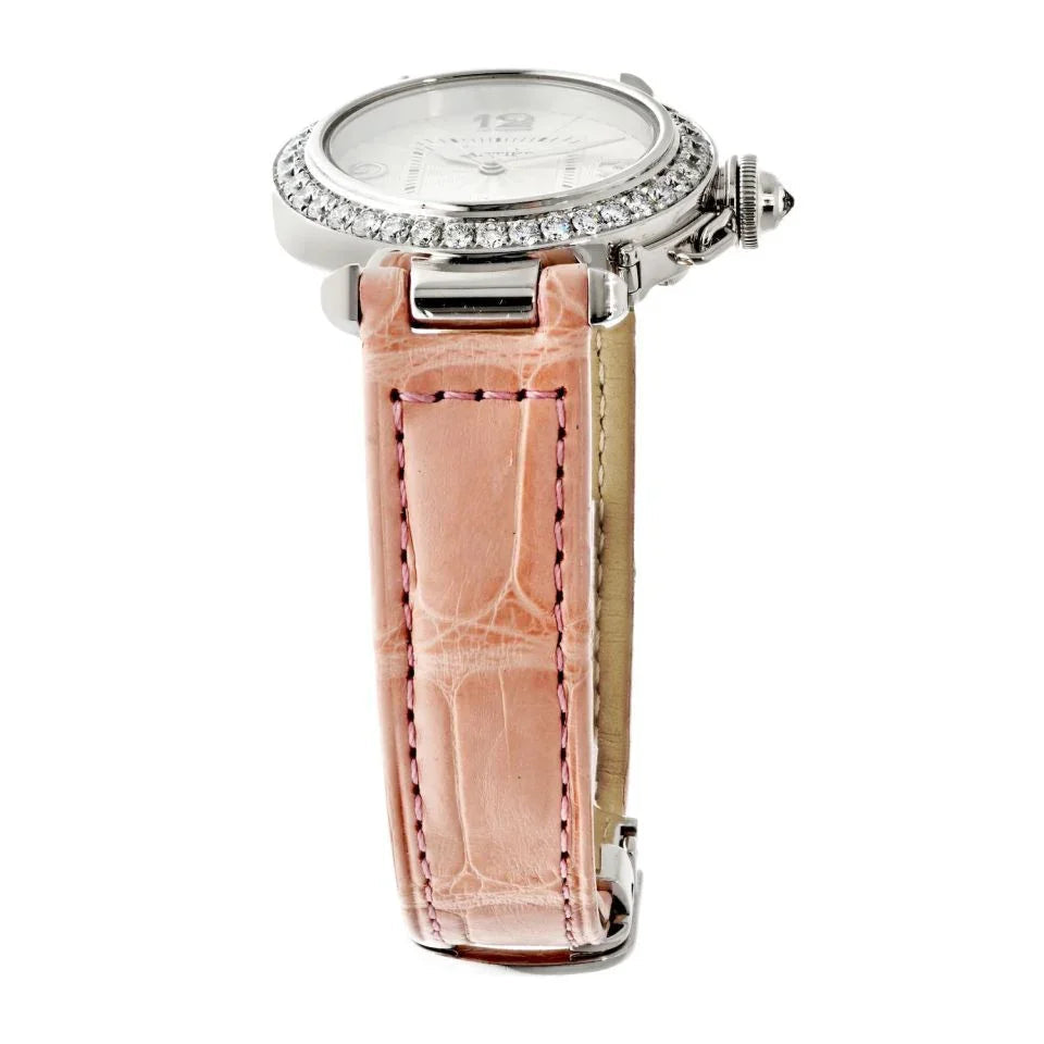 Carthttier 18K White Gold 32mm Pasha Factory Diamond Bezel 2528 Women Watch