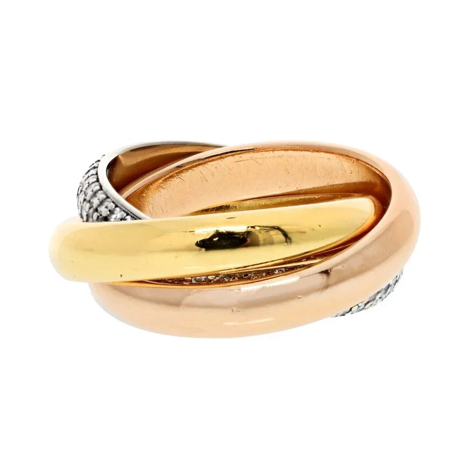 Carthttier Trinity Tricolors 18K Tri Color 1999 One Pave Band Ring