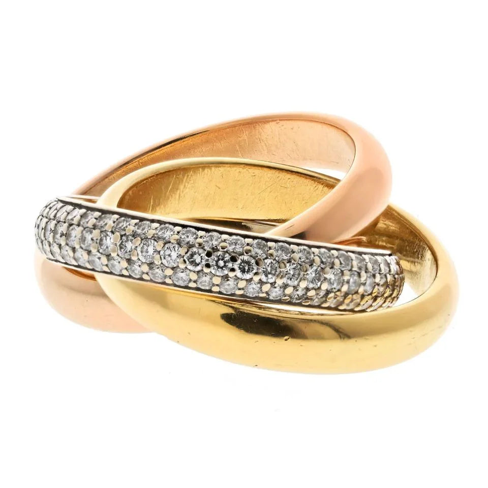 Carthttier Trinity Tricolors 18K Tri Color 1999 One Pave Band Ring