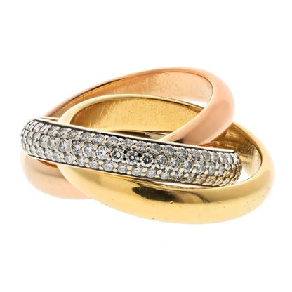 Carthttier Trinity Tricolors 18K Tri Color 1999 One Pave Band Ring