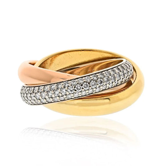 Carthttier Trinity Tricolors 18K Tri Color 1999 One Pave Band Ring