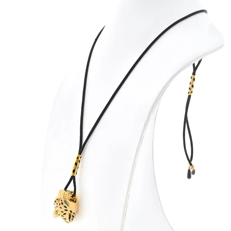Carthttier 18K Yellow Gold Panthere On A Black Cord Necklace