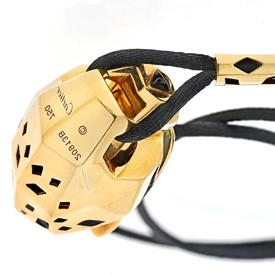 Carthttier 18K Yellow Gold Panthere On A Black Cord Necklace