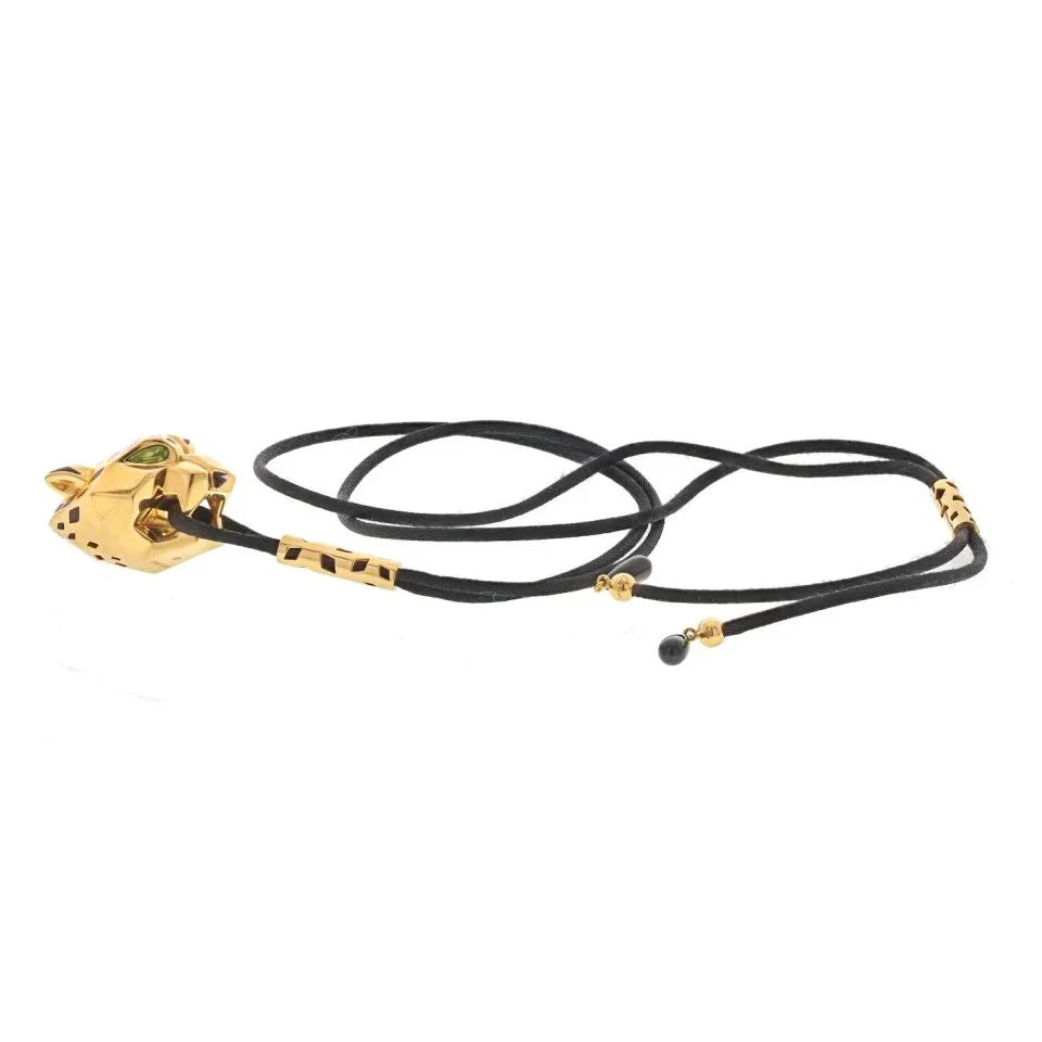 Carthttier 18K Yellow Gold Panthere On A Black Cord Necklace