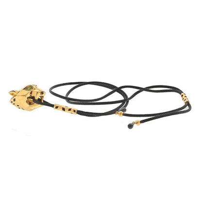 Carthttier 18K Yellow Gold Panthere On A Black Cord Necklace