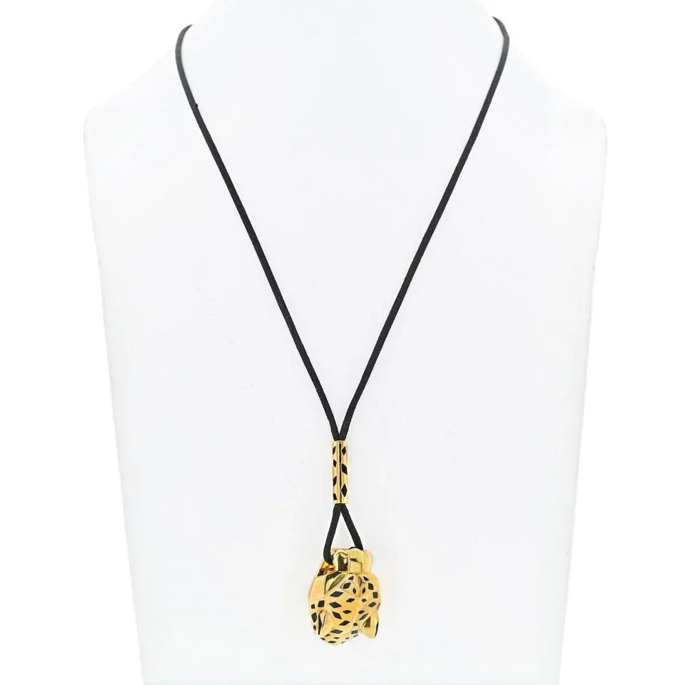 Carthttier 18K Yellow Gold Panthere On A Black Cord Necklace