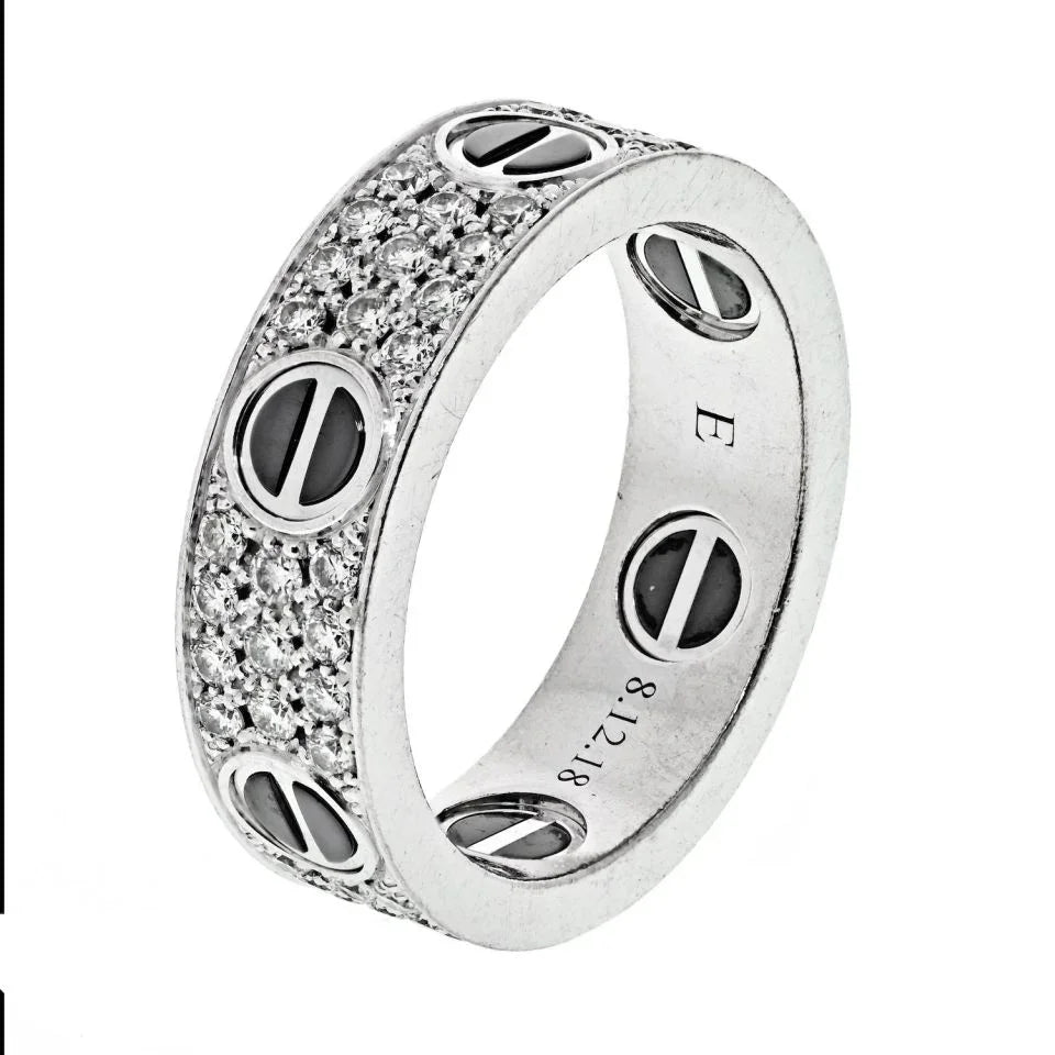Carthttier 18K White Gold Love Diamond Ceramic Ring