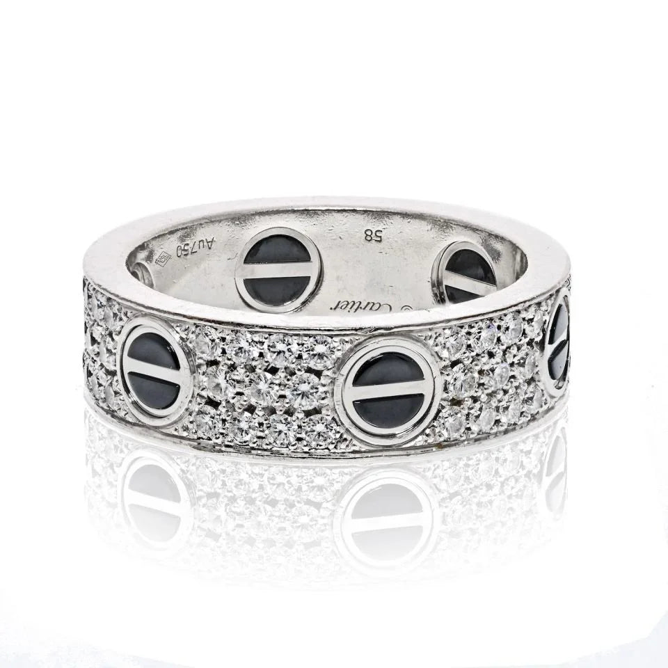Carthttier 18K White Gold Love Diamond Ceramic Ring