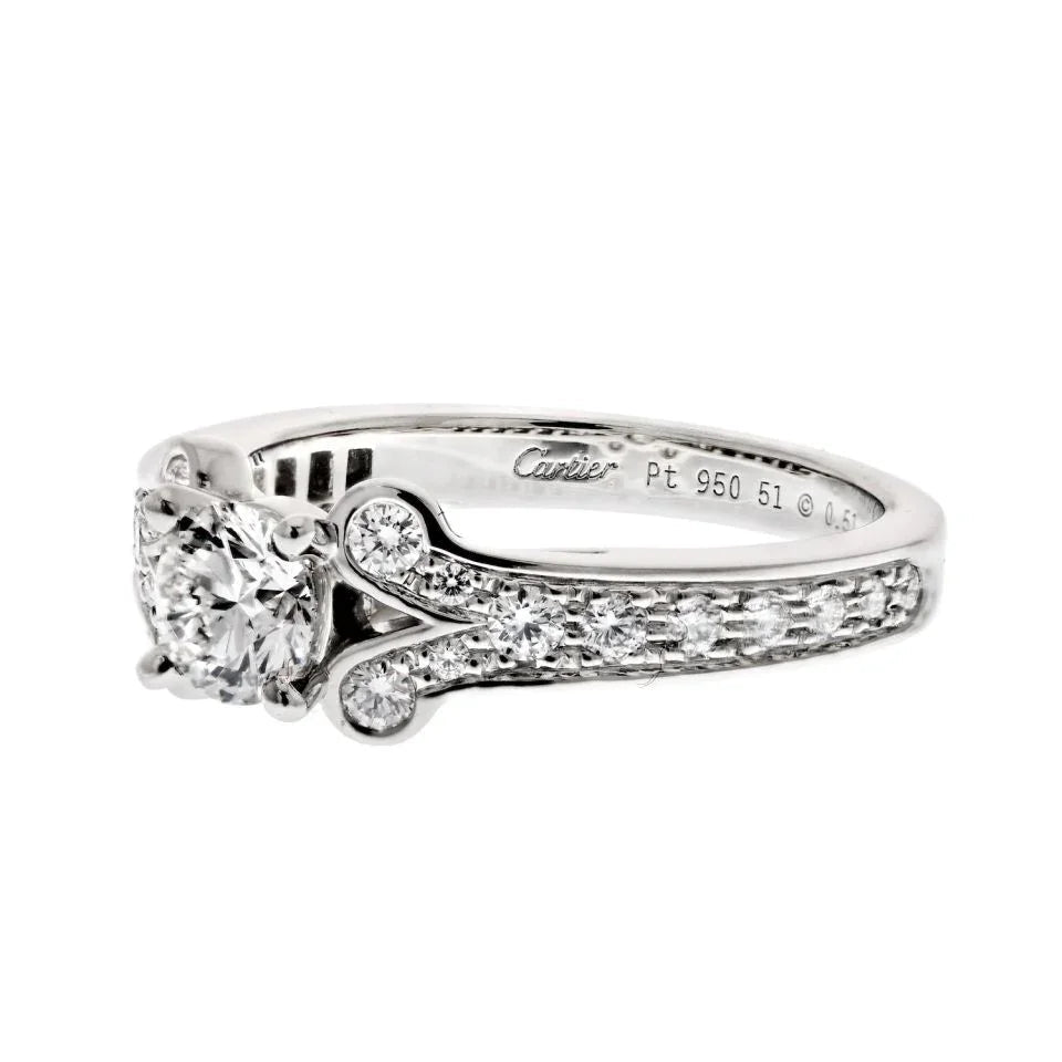 Carthttier Platinum Ballerine Solitaire  0.51ct Round Diamond Ring