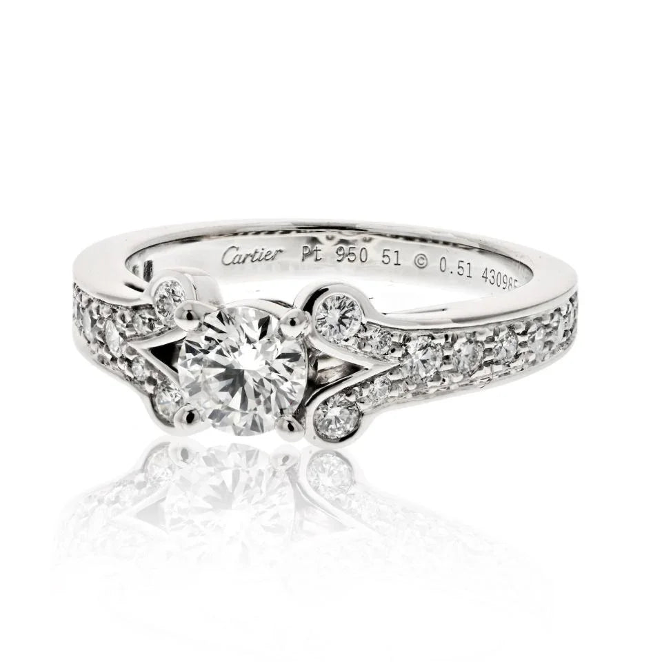 Carthttier Platinum Ballerine Solitaire  0.51ct Round Diamond Ring