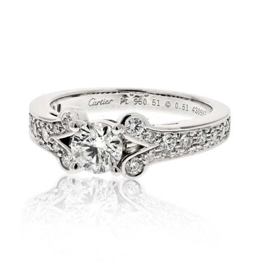 Carthttier Platinum Ballerine Solitaire  0.51ct Round Diamond Ring