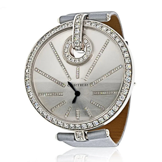 Carthttier 18K White Gold 50mm Captive Diamond Dial 3245 Women Watch