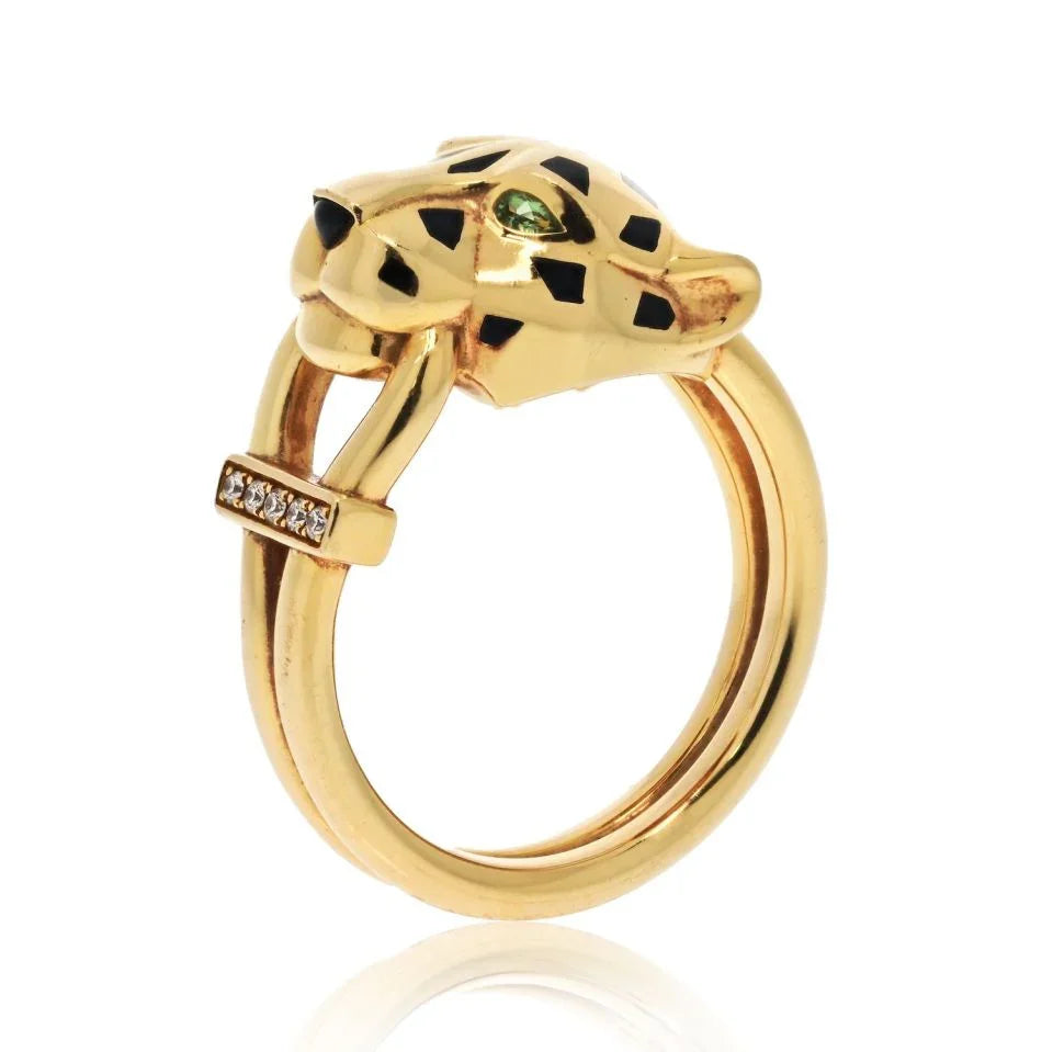 Carthttier 18K Yellow Gold Panthere Black Lacquer Ring