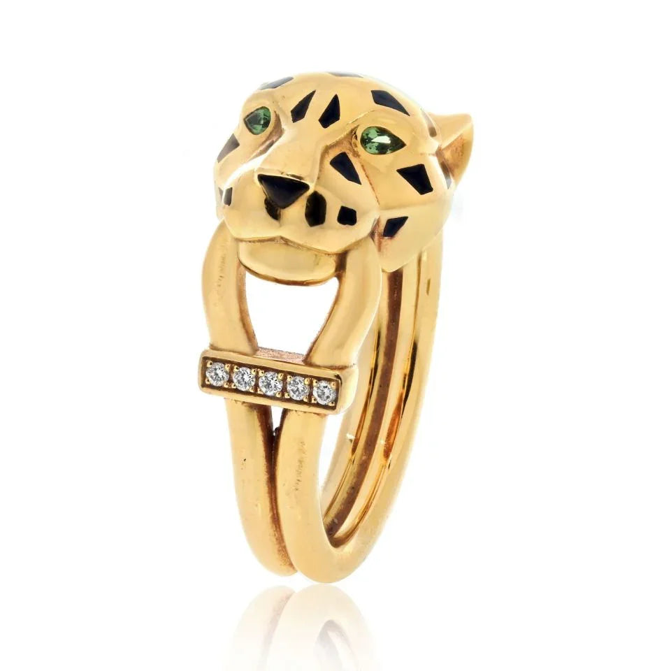 Carthttier 18K Yellow Gold Panthere Black Lacquer Ring