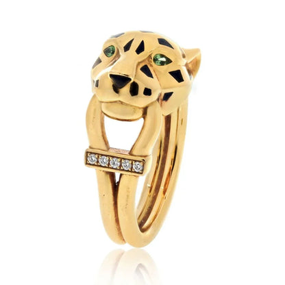 Carthttier 18K Yellow Gold Panthere Black Lacquer Ring