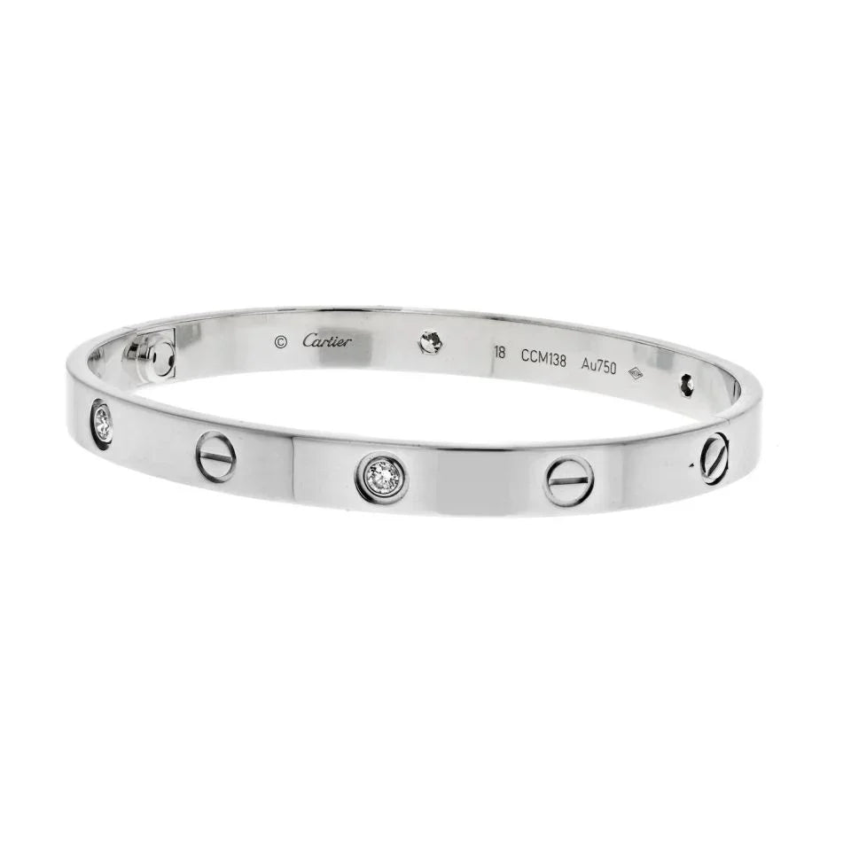 Carthttier Love 18K White Gold Love 4 Diamond Size 18 Bracelet