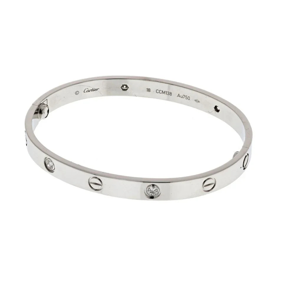 Carthttier Love 18K White Gold Love 4 Diamond Size 18 Bracelet