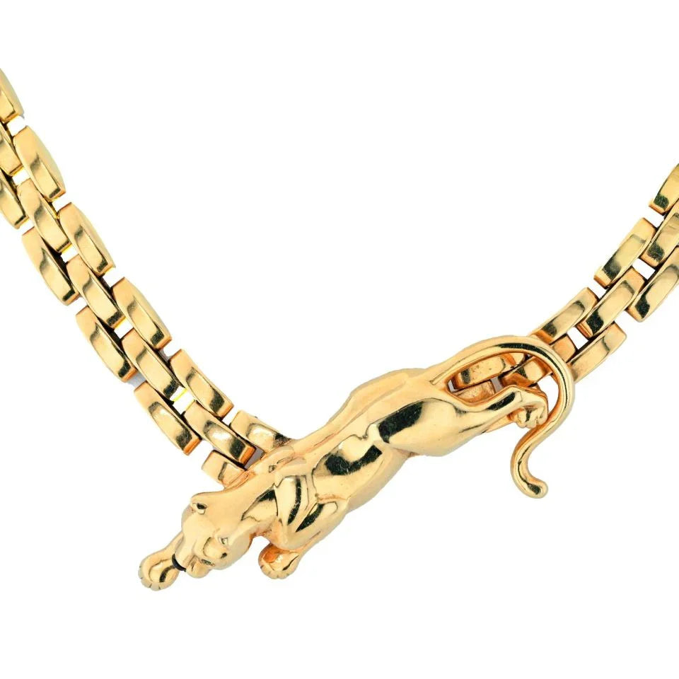 Carthttier 18K Yellow Gold Panthere Maillon Link Chain Vintage Necklace