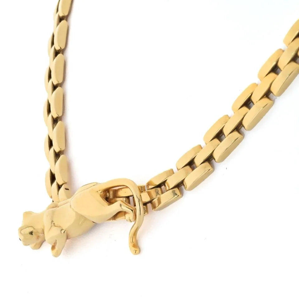 Carthttier 18K Yellow Gold Panthere Maillon Link Chain Vintage Necklace