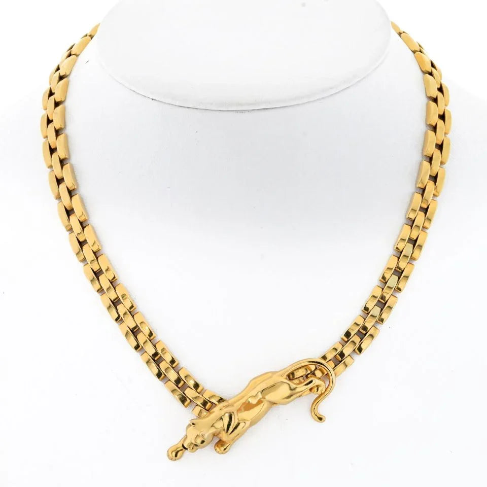 Carthttier 18K Yellow Gold Panthere Maillon Link Chain Vintage Necklace