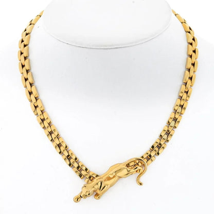 Carthttier 18K Yellow Gold Panthere Maillon Link Chain Vintage Necklace