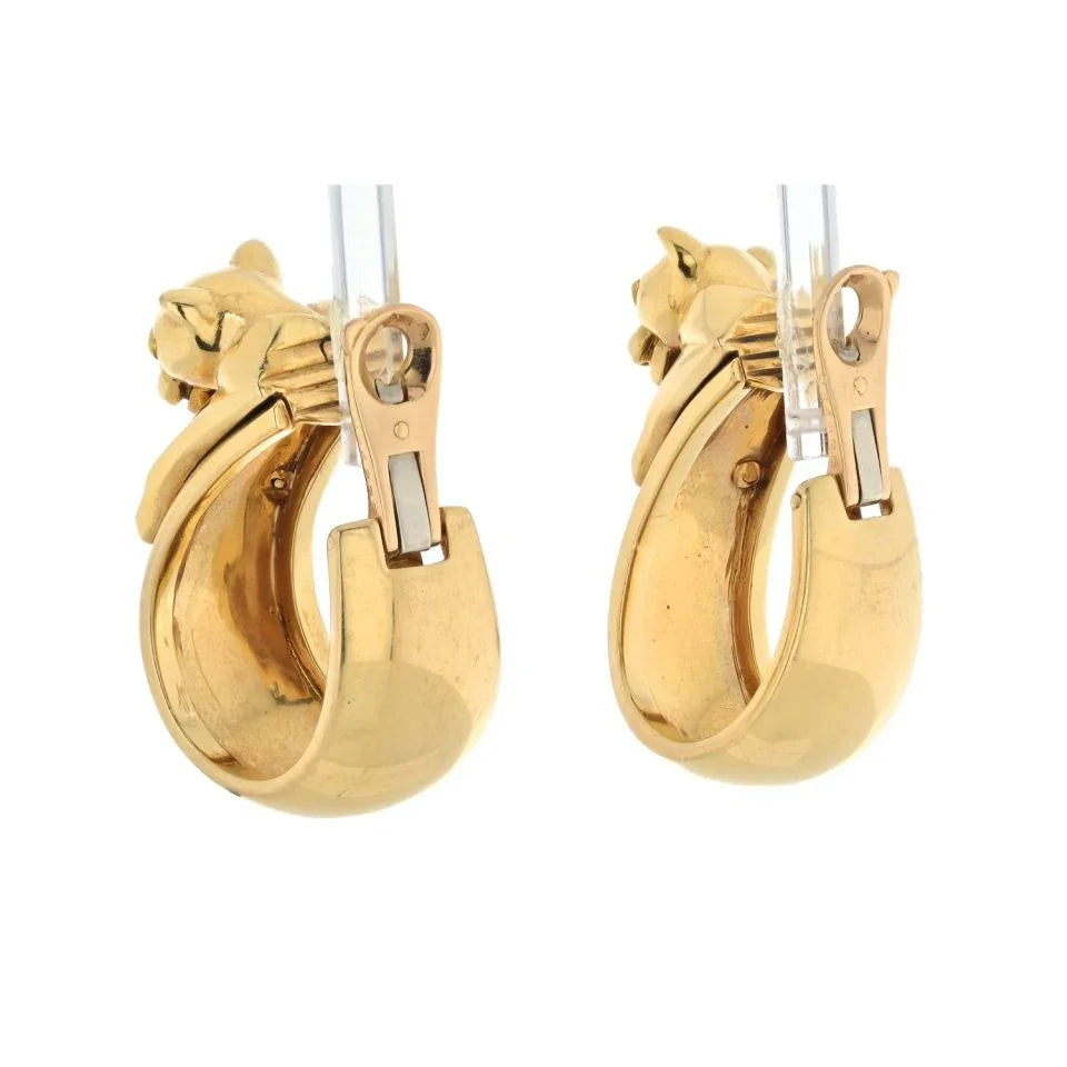 Carthttier 18K Yellow Gold Panthere Heads Hoops Earrings