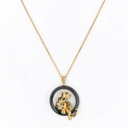 Carthttier 18K Yellow Gold Panthere On A Black Onyx Necklace