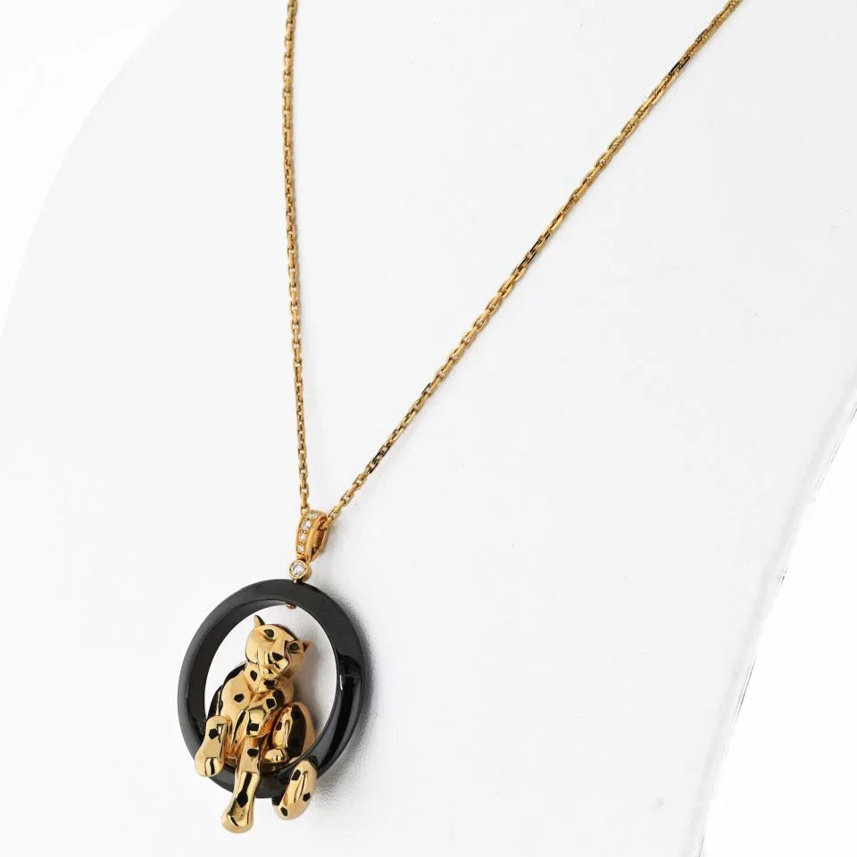 Carthttier 18K Yellow Gold Panthere On A Black Onyx Necklace