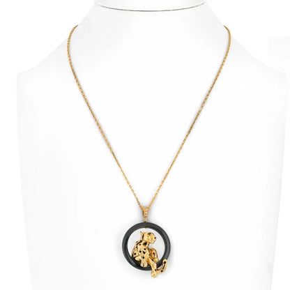 Carthttier 18K Yellow Gold Panthere On A Black Onyx Necklace