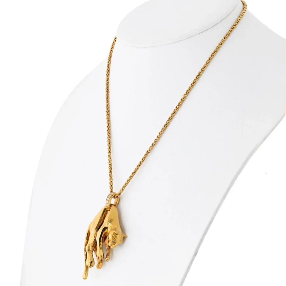 Carthttier Platinum & 18K Yellow Gold Hanging Panthere Necklace
