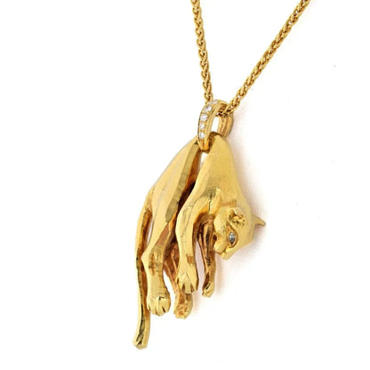 Carthttier Platinum & 18K Yellow Gold Hanging Panthere Necklace