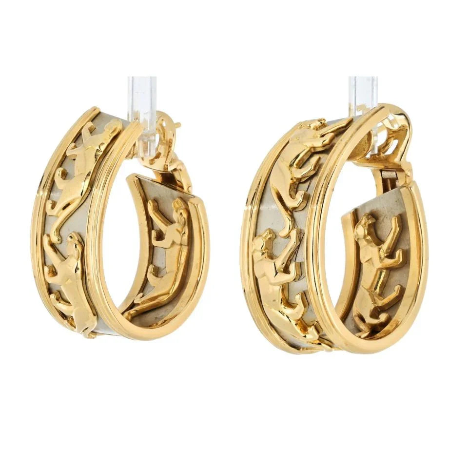 Carthttier 18K Two Tone Walking Panthere Hoop Earrings