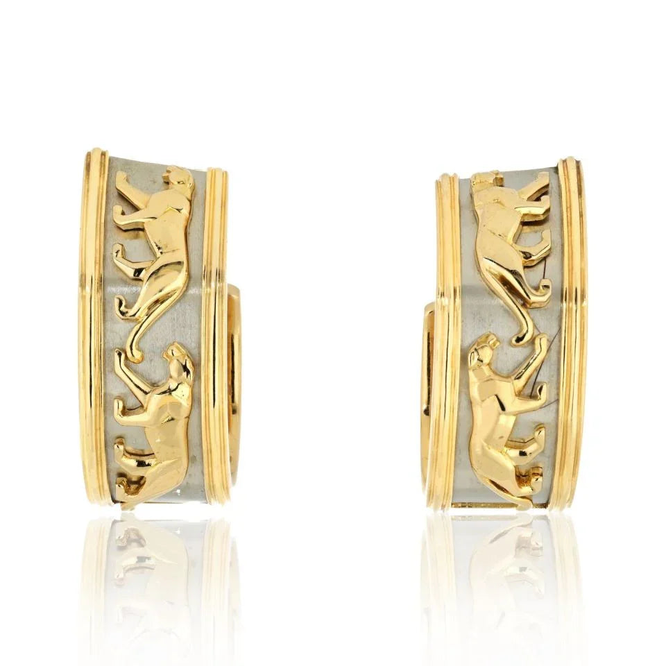 Carthttier 18K Two Tone Walking Panthere Hoop Earrings